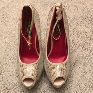 Machi Rose Gold & Silver Beaded Cream Stilettos